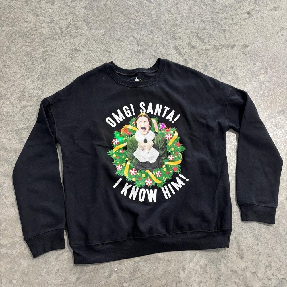 Black Elf OMG I Know Him Light Up Crewneck Sweatshirt Small